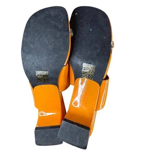 Jeffrey Campbell Clear Strap Orange Patent Leather Mules Sandals Heels 7 - Picture 6 of 10